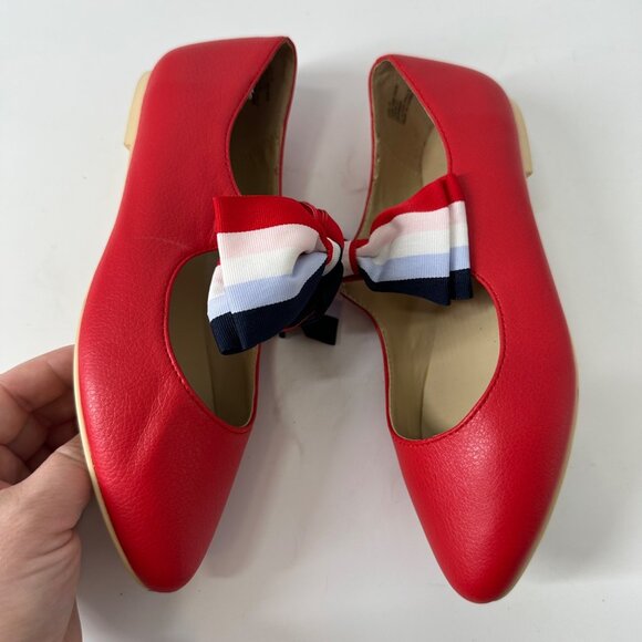 Girls Red Ballet Flats with Patriotic Ribbon Bow – Janie & Jack Style 250th - Picture 4 of 7